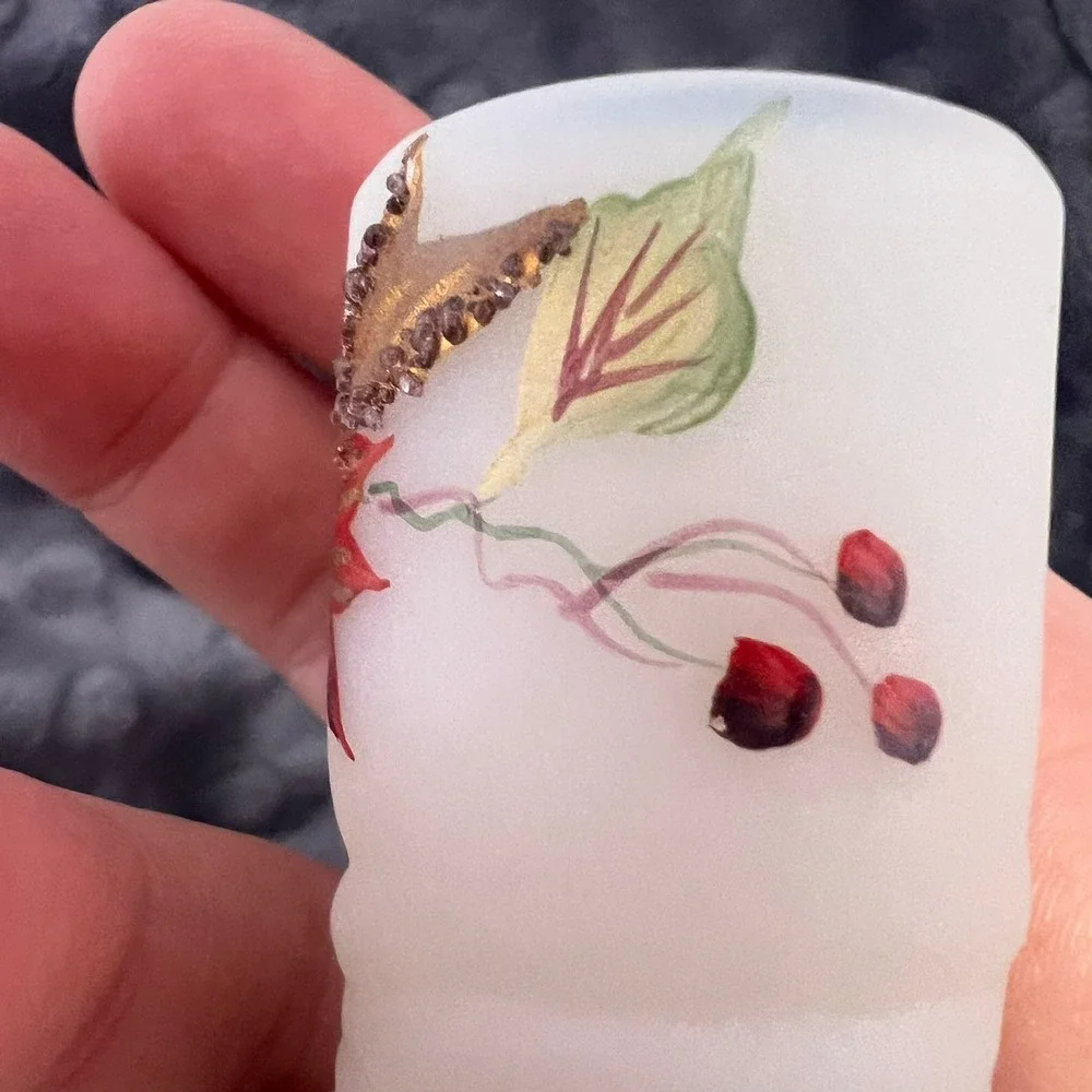 Fenton Art Glass Hand Painted Boot Poinsettia Leaf Signed J Powell 3